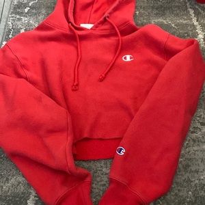Red Champion Hoodie Crop Top